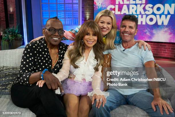 Episode 3015 -- Pictured: Randy Jackson, Paula Abdul, Kelly Clarkson, Simon Cowell --