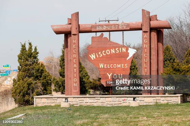 The Wisconsin Welcome Sign is seen in Pleasant Prairie, Wisconsin