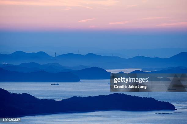 sunset overlooking seto inland sea - takamatsu bildbanksfoton och bilder