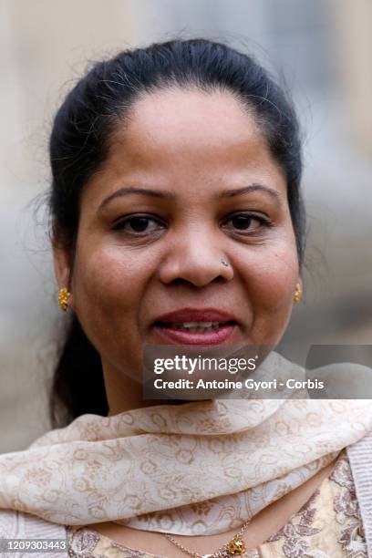 Asia Bibi leaves Elysee Palace after a meeting with French President Emmanuel Macron, on February 28, 2020 in Paris, France.