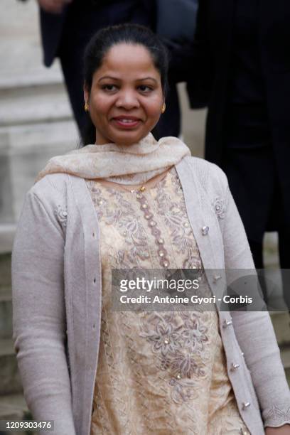 Asia Bibi leaves Elysee Palace after a meeting with French President Emmanuel Macron, on February 28, 2020 in Paris, France.