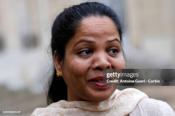 Asia Bibi leaves Elysee Palace after a meeting with French President Emmanuel Macron, on February 28, 2020 in Paris, France.