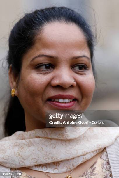 Asia Bibi leaves Elysee Palace after a meeting with French President Emmanuel Macron, on February 28, 2020 in Paris, France.