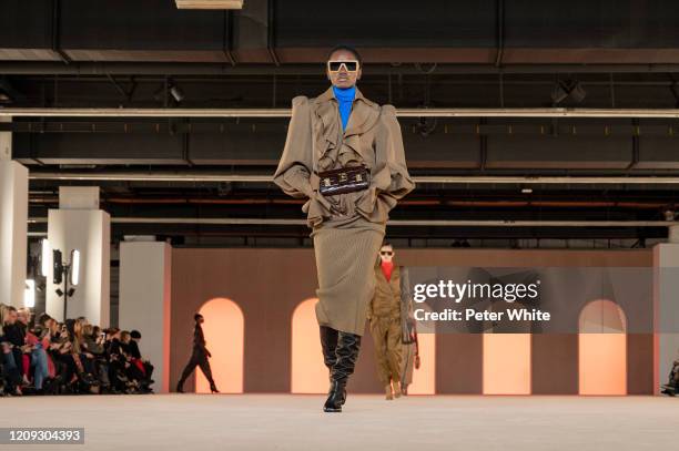 Herieth Paul walks the runway during the Balmain show as part of the Paris Fashion Week Womenswear Fall/Winter 2020/2021 on February 28, 2020 in...