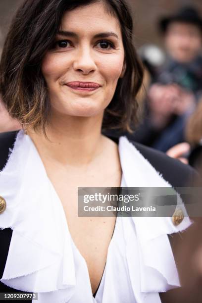 Audrey Tautou is seen outside Redemption fashion show on February 28, 2020 in Paris, France.