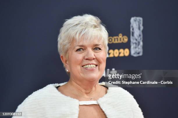 Mimie Mathy poses on the Cesar Film Awards 2020 Ceremony red carpet for an episode of 'Call my agent' at the Cesar Film Awards 2020 Ceremony At Salle...