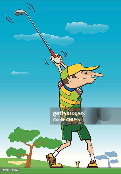powerful golfer - driving range stock illustrations