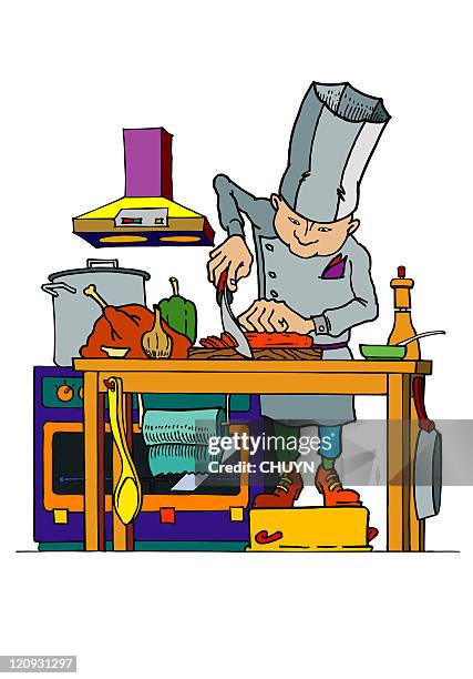 busy chef - busy kitchen stock illustrations