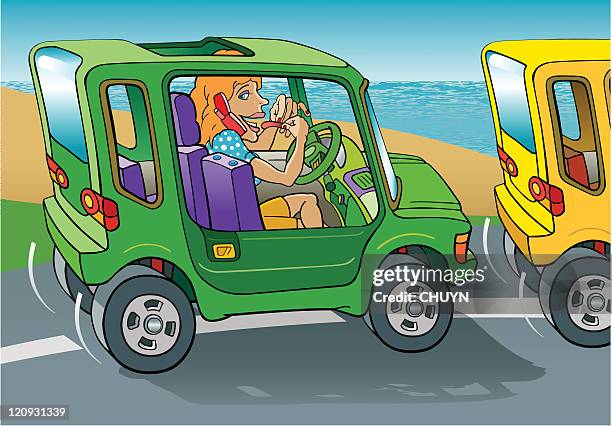 dangerous call - distracted driving stock illustrations