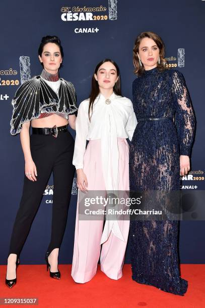 Noemie Merlant, Luana Bajrami and Adele Haenel arrive at the Cesar Film Awards 2020 Ceremony At Salle Pleyel In Paris on February 28, 2020 in Paris,...