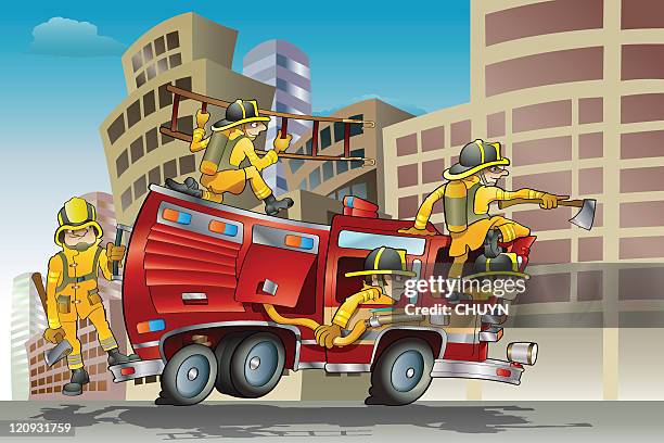 firefighter crew - fire firefighter stock illustrations
