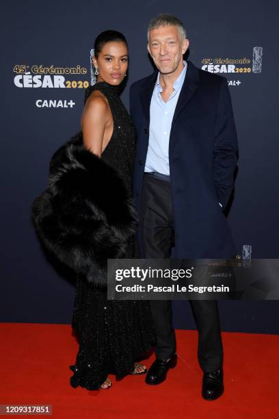 Tina Kunakey and Vincent Cassel arrives at the Cesar Film Awards 2020 Ceremony At Salle Pleyel In Paris on February 28, 2020 in Paris, France.