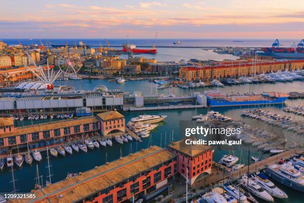 porto antico old port genoa italy aerial view - genoa stock pictures, royalty-free photos & images