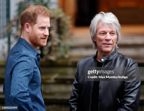 Prince Harry, Duke of Sussex meets Jon Bon Jovi at the Abbey Road Studios where the Invictus Games Choir are recording a special single in aid of the...