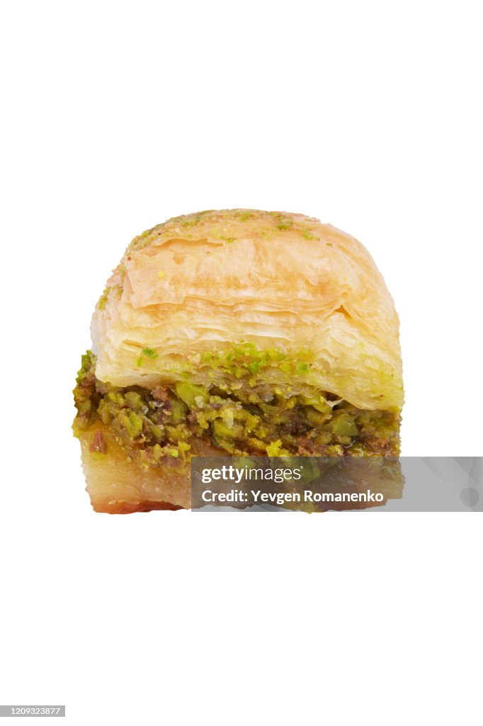 Turkish baklava dessert isolated on white background