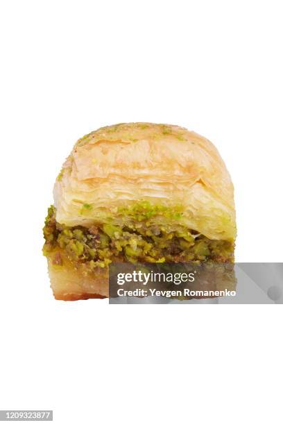 turkish baklava dessert isolated on white background - baklava stock pictures, royalty-free photos & images