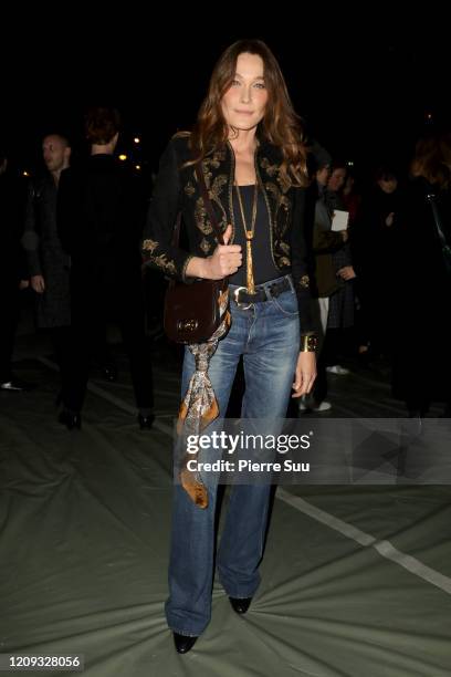 Carla Bruni attends the Celine show as part of the Paris Fashion Week Womenswear Fall/Winter 2020/2021 on February 28, 2020 in Paris, France.
