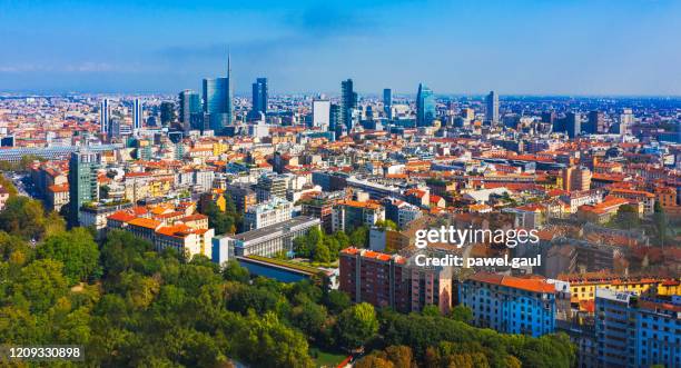 aerial view of milan, italy - milan aerial stock pictures, royalty-free photos & images