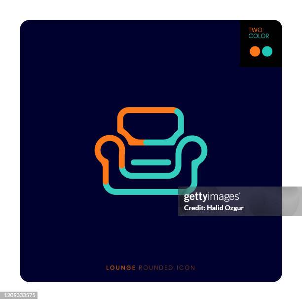 lounge flugzeug zwei farbige flache linie und runde symbol illustration - lounge logo stock-grafiken, -clipart, -cartoons und -symbole