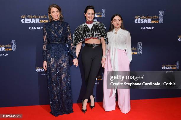 Noemie Merlant, Luana Bajrami and Adele Haenel arrive at the Cesar Film Awards 2020 Ceremony At Salle Pleyel In Paris on February 28, 2020 in Paris,...