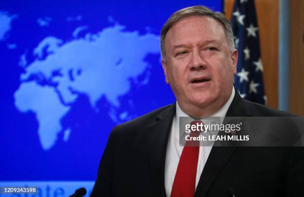 Secretary of State Mike Pompeo addresses a news conference at the State Department in Washington,DC on April 7, 2020.