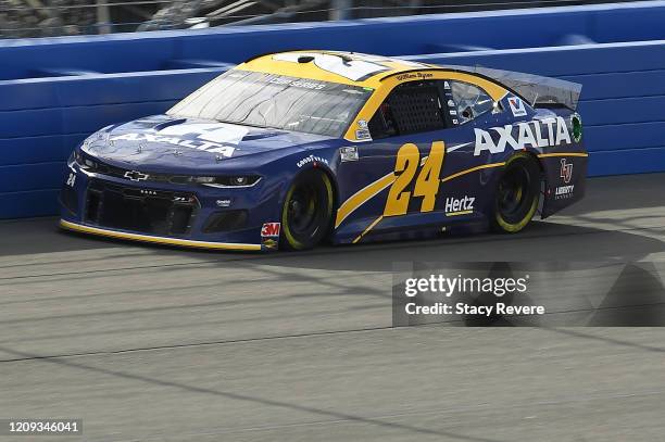 William Byron, driver of the Axalta 24 Tribute Chevrolet, practices for the NASCAR Cup Series Auto Club 400 at Auto Club Speedway on February 28,...