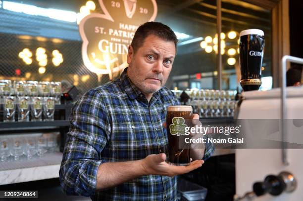 Actor Nick Offerman celebrates the countdown to St. Patrick's Day with Guinness on February 28, 2020 in New York City.