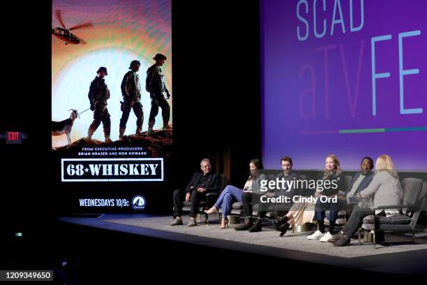 Michael Lehmann, Cristina Rodlo, Sam Keeley, Beth Riesgraf and Jeremy Tardy attend the SCAD aTVfest 2020 - "68 Whiskey" Press Junket on February 28,...