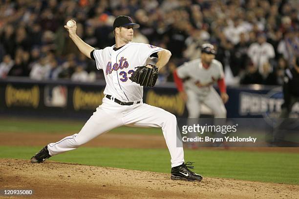 New York Mets John Maine pitching during MLB National League Championship Series against the St. Louis Cardinals played at Shea Stadium in Flushing,...
