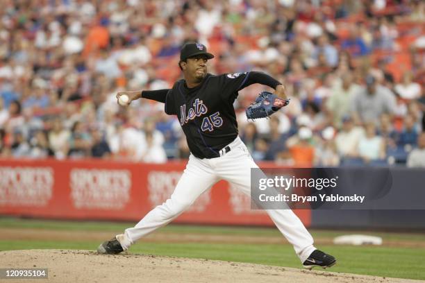 Pedro Martinez of the New York Mets in action during MLB regular season game against the Baltimore Orioles, played at Shea Stadium in Queens, N.Y. On...