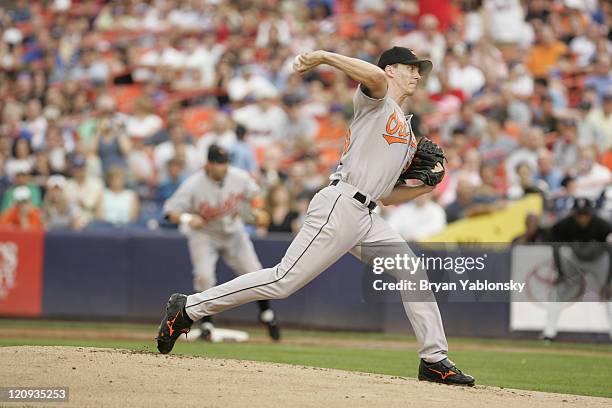 Kris Benson of the Baltimore Orioles pitching during MLB regular season game against the New York Mets, played at Shea Stadium in Queens, N.Y. On...