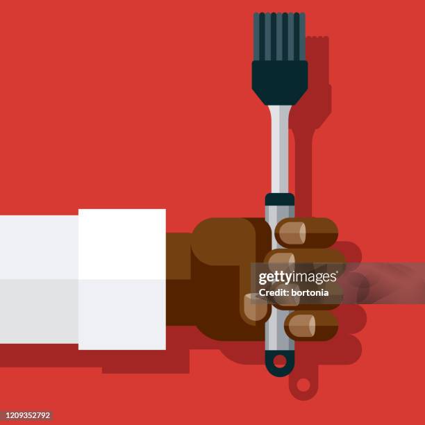 hand holding basting brush - basting brush stock illustrations