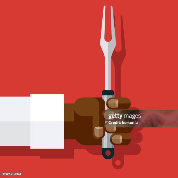 hand holding bbq fork - hand fork stock illustrations