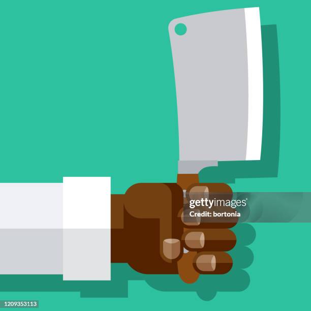 hand holding cleaver - chef hands stock illustrations