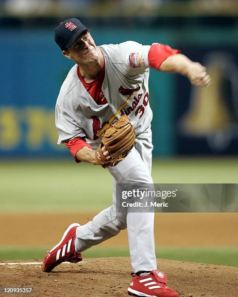 St. Louis Cardinals starting pitcher Mark Mulder makes a pitch in Friday night's game against the Tampa Bay Devil Rays at Tropicana Field in St....