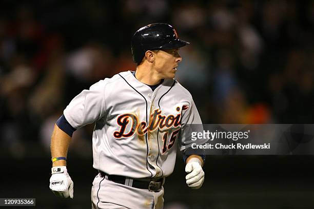 Detroit Tigers' 3rd Baseman, Brandon Inge, hits a 9th inning 3-run home run during their game against the Chicago White Sox September 18, 2006 at...