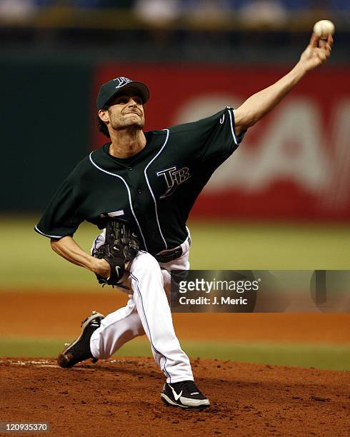 Tampa Bay Devil Rays starting pitcher Casey Fossum makes a pitch in Wednesday night's action against Texas at Tropicana Field in St. Petersburg,...