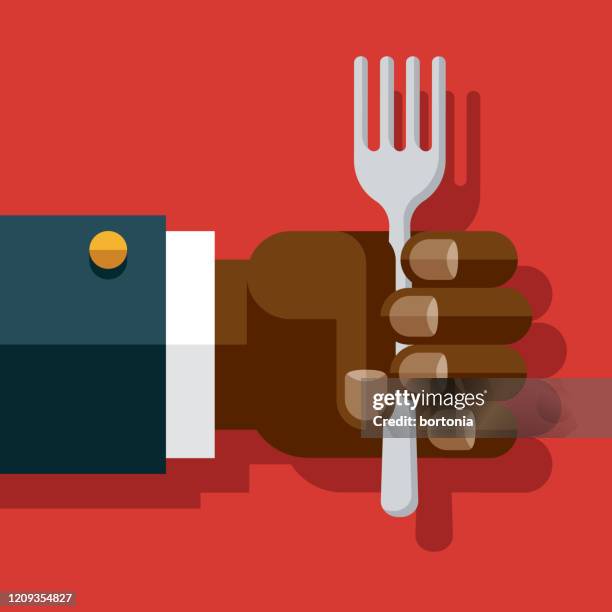 hand holding fork - eating dinner alone stock illustrations