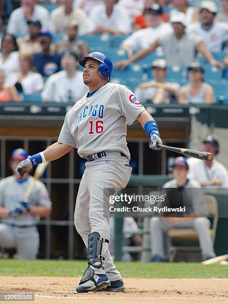 Chicago Cubs third baseman, Aramis Ramirez, admires his first-inning grand slam during the game against the Chicago White Sox, June 25, 2005 at U.S....