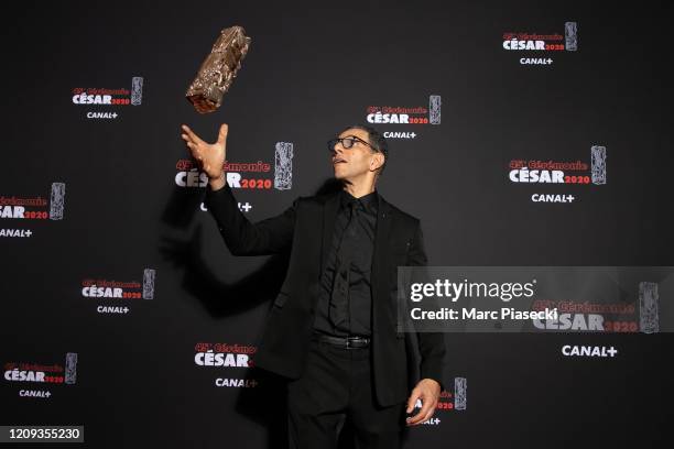 Actor Roschdy Zem poses with the best actor award for "Oh Mercy" during the Cesar Film Awards 2020 Ceremony At Salle Pleyel In Paris on February 28,...