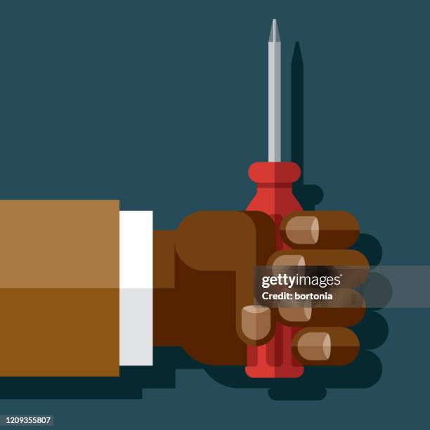 hand holding screwdriver - construction equipment close up stock illustrations