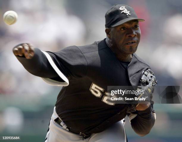 Chicago White Sox Jose Contreras delivers against Pittsburgh at PNC Park in Pittsburgh, Pennsylvania on June 29, 2006.