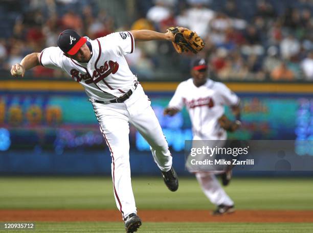 Braves third baseman Chipper Jones during the game between the Atlanta Braves and the Philadelphia Phillies at Turner Field in Atlanta, GA on April...