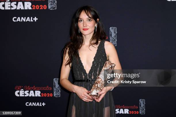 Anais Demoustier poses with the Best Actress award for the movie 'Alice et le Maire' during the Cesar Film Awards 2020 Ceremony At Salle Pleyel In...
