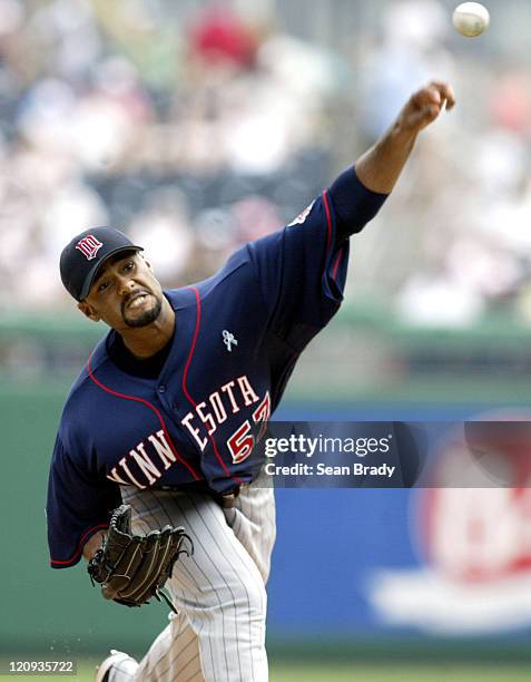 Minnesota Twins Johan Santanna delivers during action against the Pittsburgh Pirates at PNC Park in Pittsburgh, Pennsylvania on June 18, 2006.