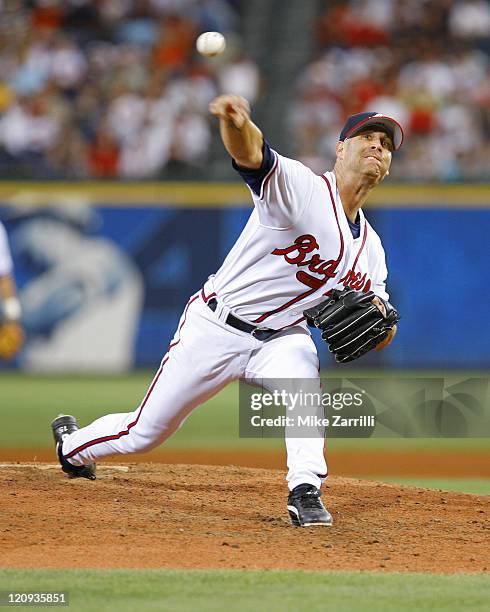 Atlanta Braves P Tim Hudson throws a pitch during the game against the Cincinnati Reds at Turner Field in Atlanta, GA on July 6, 2006. The Braves...