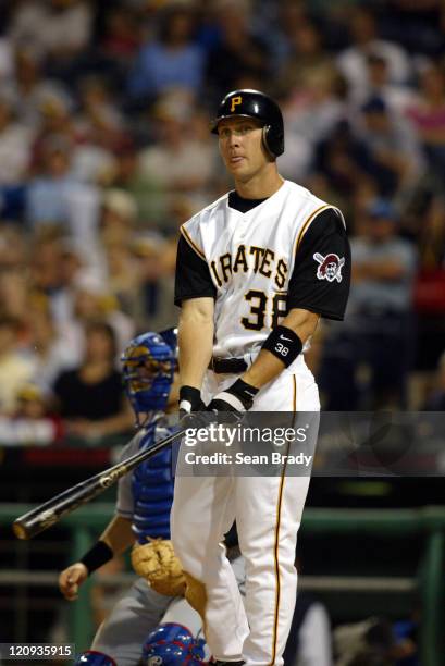 Pittsburgh Pirates Jason Bay in action against the Los Angeles Dodgers on May 8, 2004 at PNC Park in Pittsburgh, Pennsylvania.