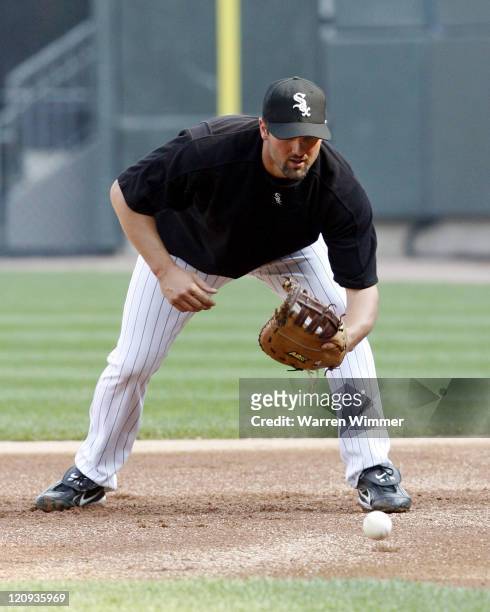 Paul Konerko of the Chicago White Sox during pre game warm up before the game against the Chicago White Sox at US Cellular Field in Chicago, Illinois...