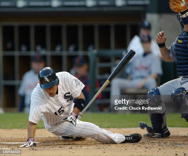 Chicago White Sox' 2nd Baseman, Tadahito Iguchi, hits the dirt to avoid a Justin Verlander pitch during their game against the Detroit Tigers June 7,...