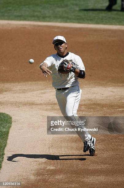 Chicago White Sox' 2nd Baseman, Tadahito Iguchi, makes a play during the game against the Texas Rangers July 23, 2006 at U.S. Cellular Field in...